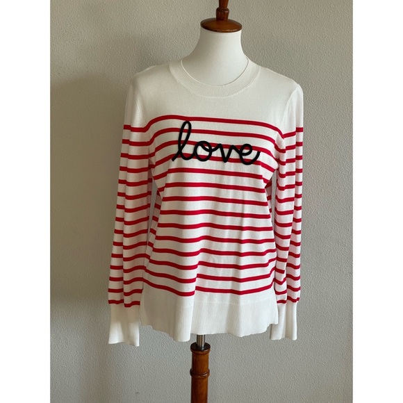 Marled Sweaters - Marled ‘Love’ Red and White Striped Sweater